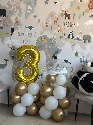 выпускной ленты: Композиция из шаров «3 года» в золотом и белом цветах. Состав: - — 5