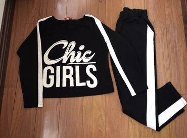 спортивные костюмы для девочек: Комплект, цвет - Черный, Б/у