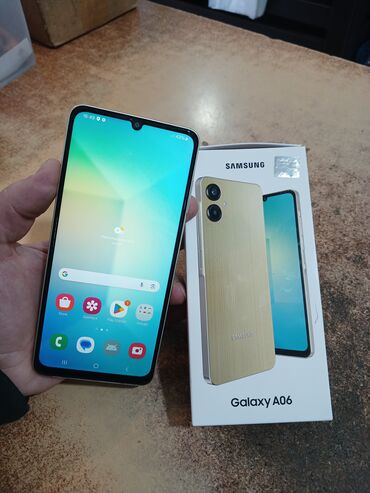 телефон fly cirrus 1: Samsung Galaxy A06, 128 ГБ, цвет - Золотой, Сенсорный, Отпечаток пальца, Две SIM карты