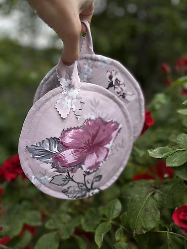 bamboo tekstil: Mətbəx üçün dairəvi tutacaqlar dəsti – parça pot-holder/əlcəklər - — 1