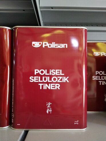 Digər tikinti materialları: Polisan markalı, 3 litrlik qırmızı rəngdə "Polisel Selülozik Tiner"