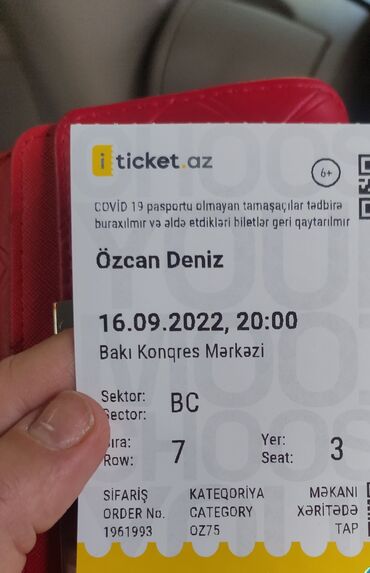 jony konsert bileti: Özcan Denizin konsertinə 1 nəfərlik bilet.75 aznlik biletdi gun