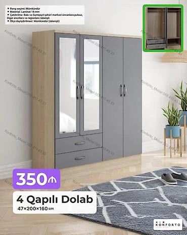 4 qapılı dolab — 47×200×160 sm - Material: 18 mm laminat - Rəng