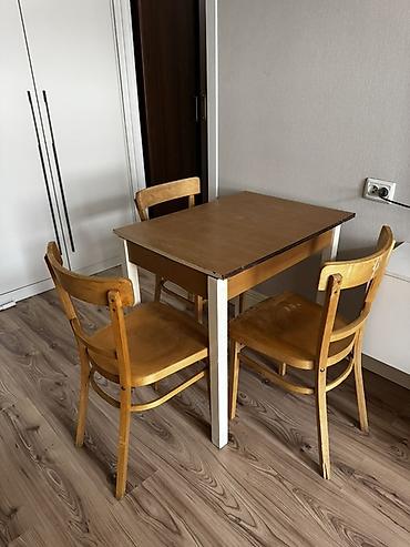 table study: Комплект: стол + 3 стула - Цвет: медово‑деревянный Габариты стола — 2