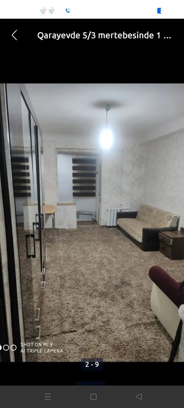 ilkin ödənişsiz mənzil: Qarayevde 5/3 mertebesinde 1 otaqli ev 300 azn qiymet sondu evde