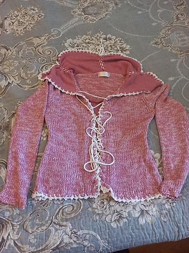 kolej jaket: Qadın üçün toxunma kardiqan - Rəng: çəhrayı-ağ melanj - Uzunqol — 1