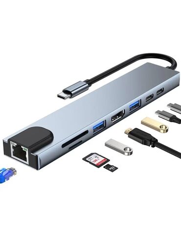 USB хабы: Адаптер 8в1 TypeC HUB 8in1 Переходник, разветвитель, Новые в