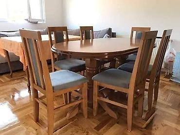 Setovi stolova i stolica: Trpezarijski set – sto sa 6 stolica - Materijal: puno drvo u tamnoj — 6