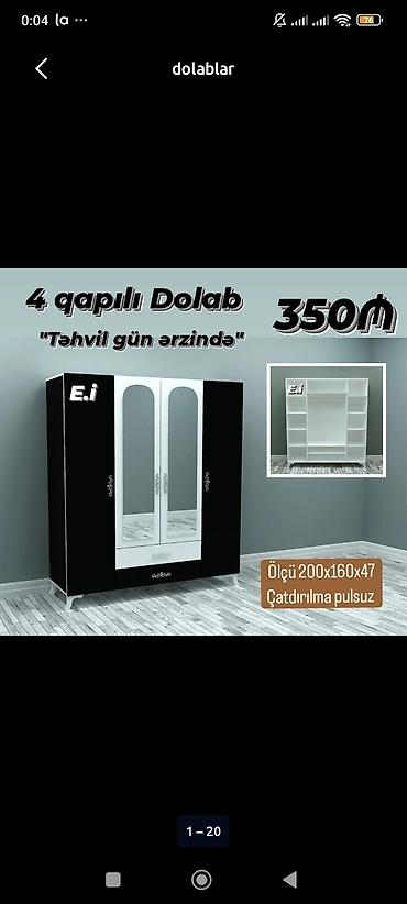 4 qapılı geyim dolabı - Rəng: qara-ağ kombinasiyası, ön hissədə iki