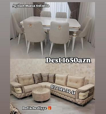 metbext divani: Dest mebel dəsti - Açılan masa + 6 ədəd stul: Ağ rəngli, yumru künclü — 1