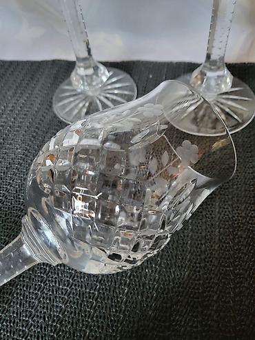 Čaše: Case kristal,gravura za vino 80te.god. Masivne case kristal za vino — 14