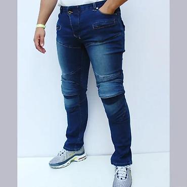 Farmerke: Muške biker farmerke – tamno plavi teksas - Stil: biker/karirano — 4