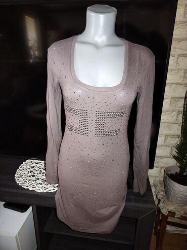 haljina broj iz italije deblji pamuk trikotaza: M (EU 38), bоја - Bež, Drugi stil, Dugih rukava