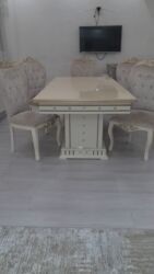 panda boya: Qonaq otağı üçün, İşlənmiş, Açılan, Dördbucaq masa, 6 stul