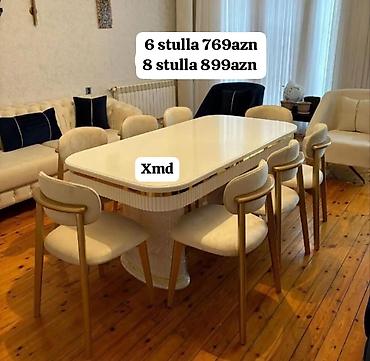 Masa və oturacaq dəstləri: Masa və 6 stul dəsti – Xmd • Komplekt: 1 yemək masası + 6 ədəd stul — 224