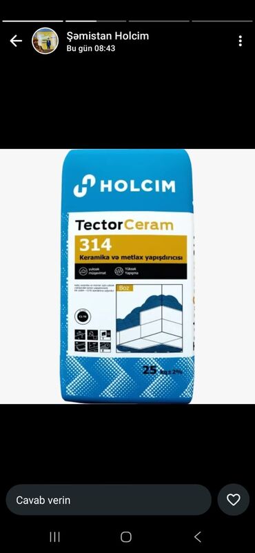 Digər quru inşaat materialları: Holcim sementleri 300,400,500-6.85 Kafel yapisdiricilari tector — 17