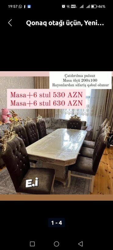 Masa və oturacaq dəstləri: Qonaq otağı üçün, Açılmayan, Oval masa, 6 stul — 8