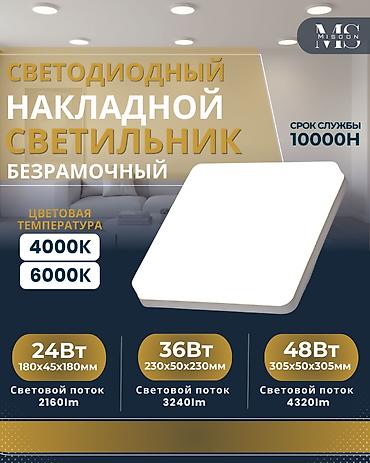 Светодиодный безрамочный накладной светильник «Квадрат» - Тип