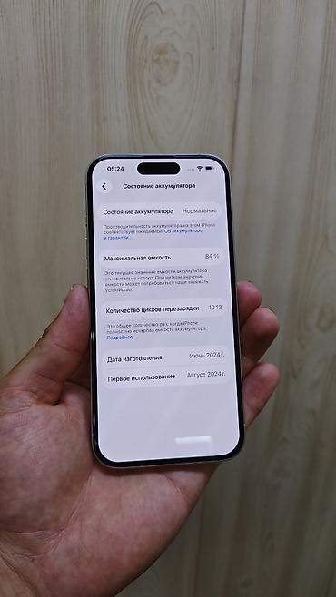 буу принтер: IPhone 15 Pro, Колдонулган, 256 ГБ, Күмүш, Куту, Бөлүп төлөө менен, 84 % — 5