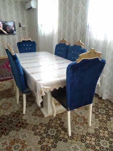 bez materiallı stol: Qonaq otağı üçün, İşlənmiş, Açılmayan, Dördbucaq masa, 8 stul