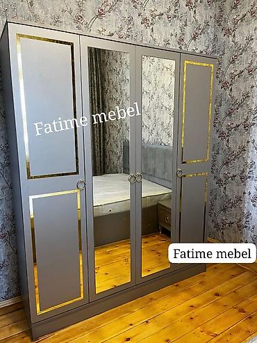 fatime mebel: Yeni, 4 qapılı, Güzgülü, Boz, Açılan, Düz dolab — 1