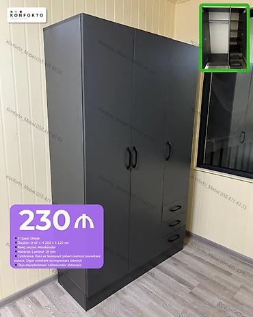 Üç qapılı paltar dolabı - Ölçü: Dərinlik 47 sm × Hündürlük 200 sm ×