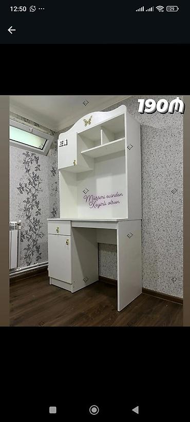 ofis masa: Ağ rəngdə çoxfunksiyalı yazı/oxu masasının üstlü komplekti — 1