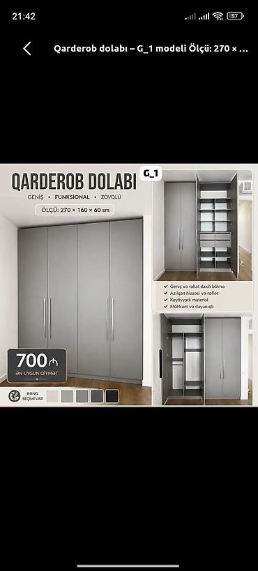 siyirme: Qarderob dolabı – G_1 modeli Ölçü: 270 × 160 × 60 sm Xüsusiyyətlər — 1