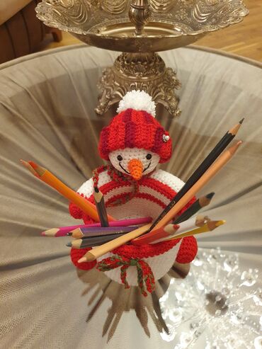 Yeni il oyuncaqları və bəzəkləri: Əl işi toxuma “qar adam” formalı çoxməqsədli təşkilatçı/mişka qabı — 4