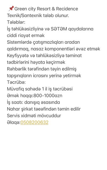 salyan iş elanları: Сантехник требуется, 1-2 года опыта, 6/1, Ежемесячная оплата