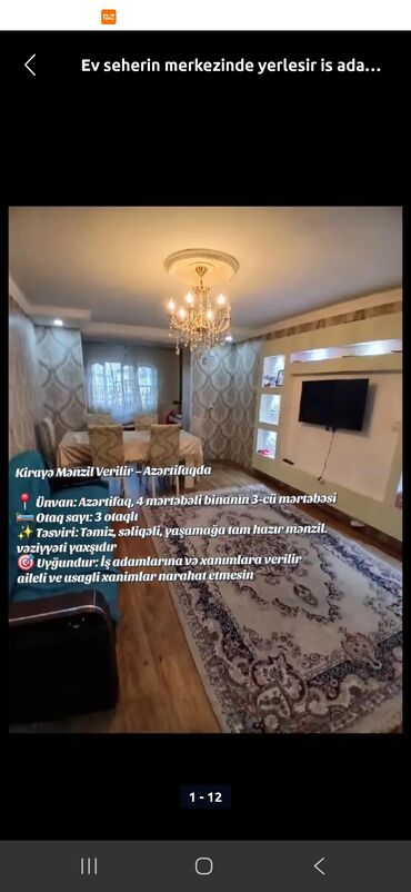 20ci sahədə kirayə evlər: Kirayə verilən 3 otaqlı mənzil Azərifar küçəsində, 4 mərtəbəli binanın