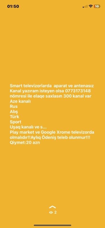 Təlim, kurslar: Smart televizorlar üçün aparat və antenasız, naqilsiz kanal yazıram