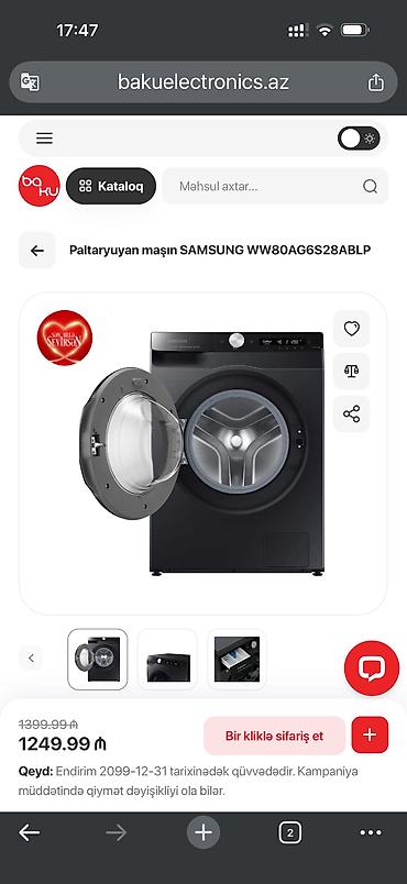 tank x: Paltaryuyan maşın Samsung, 8 kq, Yeni, Avtomat, Kredit yoxdur — 3