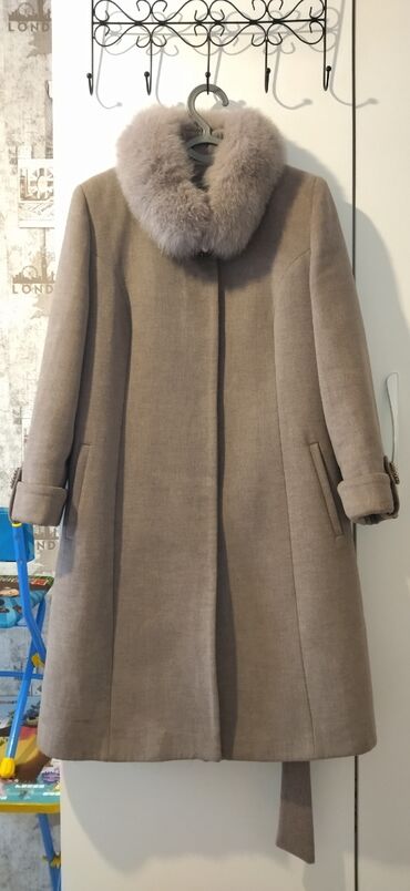 Пальто: Пальто, Классика, Осень-весна, Драп, По колено, С поясом, XL (EU 42)