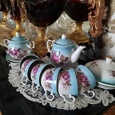cay servisi: Çay dəsti, rəng - Mavi, Farfor, 15 nəfərlik, SSRİ — 1