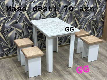 стеклянный кухонный стол: Mətbəx üçün, Yeni, Açılmayan, Dördbucaq masa, 4 stul