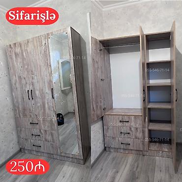 Düz dolab, Yataq otağı üçün, Paltar üçün, Açılan, Korpuslu, 3 qapılı