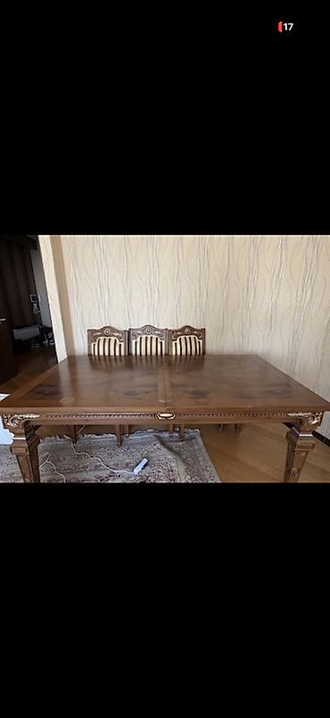 massiv parket: Klassik üslubda massiv taxta yemək otağı dəsti 200x110 - Material — 1