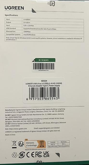 internet data: Orjinal UGREEN 3-Port USB 3.0 Hub + Gigabit Ethernet Adapter — 3