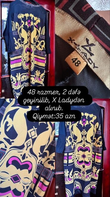 Digər qadın geyimləri: X Lady brendinin 48 razmer qadın donu. Tünd göy rəngdə olub, üzərində