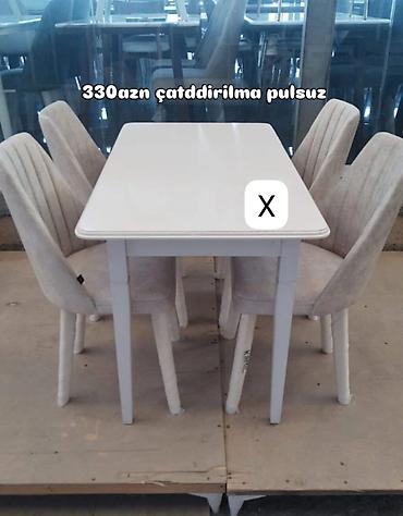 Ağ yemək masası və 6 ədəd stul dəsti. - Masa: düzbucaqlı formalı lalafo.az -da Ağ yemək masası və 6 ədəd stul dəsti. - Masa: düzbucaqlı formalı