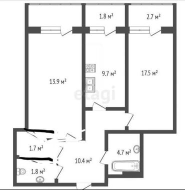 Продажа квартир: 2 комнаты, 68 м², Элитка, 3 этаж, ПСО (под самоотделку)