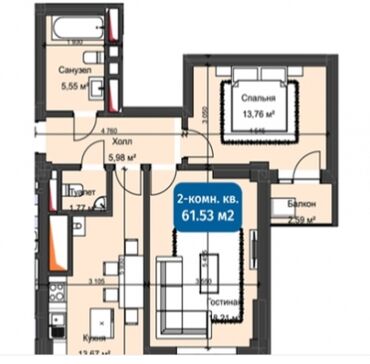 Продажа квартир: 2 комнаты, 61 м², Элитка, 9 этаж, ПСО (под самоотделку)