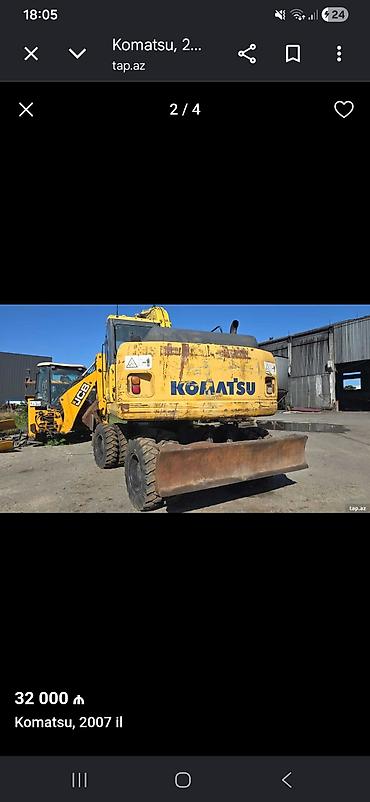 ekskavatör: Tecili satılır Komatsu təkərli ekskavator, 2007 il. - Brend/model — 1