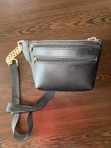 зажимы для денег: Qara bel/çiyin üçün kisə (bum bag) - Material: hamar süni dəri -