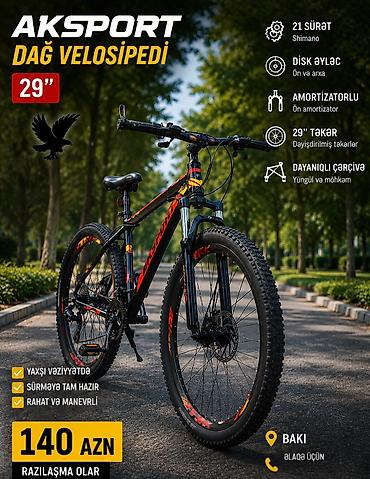 velosiped 29 ucuz: AKSPORT dağ velosipedi. Qiymət: 140 AZN, razılaşma olar. Ünvan — 1