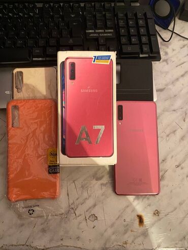 samsung teze: Samsung Galaxy A7 2018, 64 GB, rəng - Bənövşəyi, Sensor, İki sim kartlı, Sənədlərlə