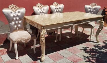 divar stolu: Qonaq otağı üçün, İşlənmiş, Açılmayan, Dördbucaq masa, 8 stul
