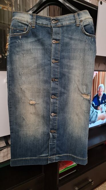 джинсовый пиджак: Юбка, Миди, Джинс, По талии