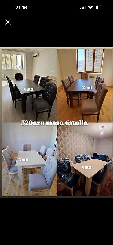 Yemək otağı dəsti – masa + 6 ədəd stul - Komplekt: 1 masa və 6 stul -